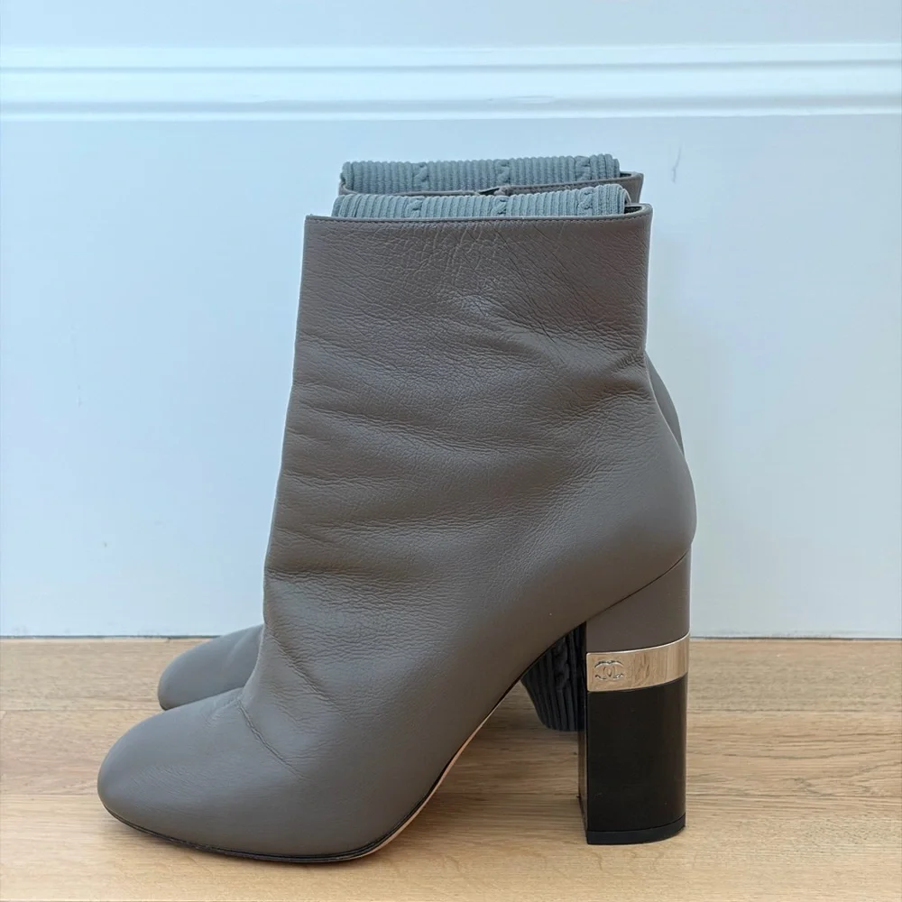 Chanel 2016 Gray Leather Sock Boot - Picture 3 of 5